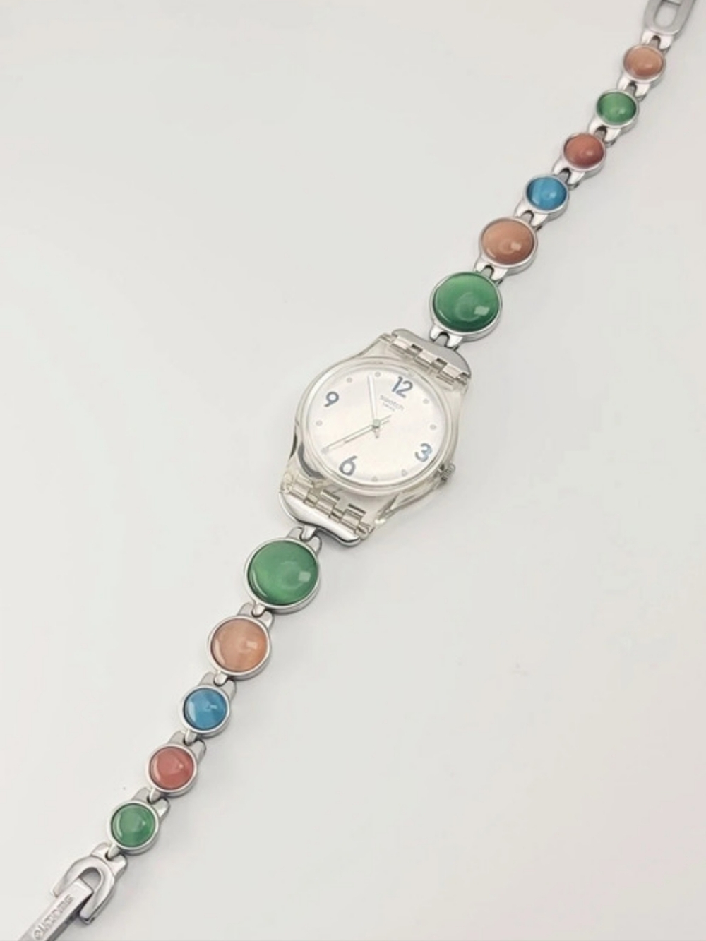 Vintage Swatch Lady Loburia LK310G Multicolor Cabochon Bracelet Watch 25mm